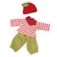 Set Nanchen poppenkleren:  groene broek, wit en rood gestreepte shirt met lange mouwen, rode halsdoek en rode muts met groen blaadje