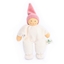 Biologische baby pop met wit lijf en roze puntmuts gemaakt door Nanchen Natur in bio katoen en bio wol.