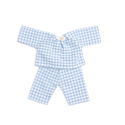 Pyjama pour poupée en coton bio vichy bleu clair pour poupées Nanchen