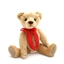 Clemens Teddy Bear mohair Nostalgie gold 40 cm sitting with a big red bow around the neck
