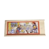 Wooden lid  of the wooden box that contains a doll cleaning set with design of 2 cleaning girls.
